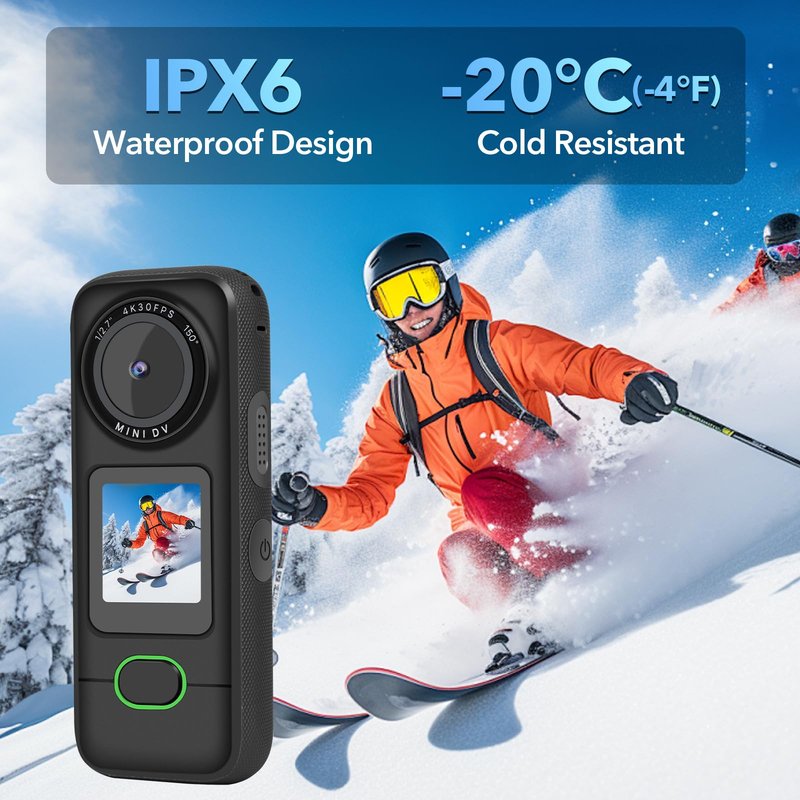YYCAMUS Waterproof Action Camera with 1/1.27"" Sensor, 4K Video Streaming 20MP Photos Stabilization Video Camera, 1.4"" IPS Touchscreen Dual Microphones Webcam WiFi Camera Body Cam, Black