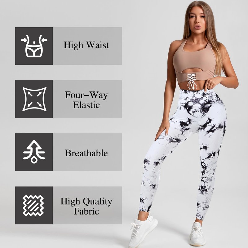 Mumucove 4 Pcs Womens Workout Leggings Tie Dye High Waisted Yoga Pants Seamless Scrunch Butt Lifting Compression Tights (Brown, Gray, Black, White,Large)