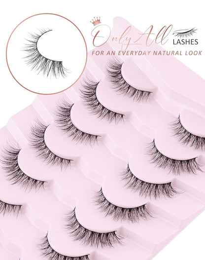 Onlyall Natural Lashes Wispy Lashes Natural Look False Eyelashes Natural Flared Eyelashes False Eye Lashes Soft Fluffy Lashes 7 Pairs D1 Natural (6-13MM)