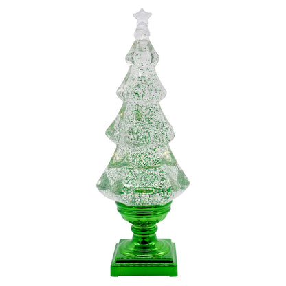 Eldnacele Musical 14" Light-up Christmas Tree Snow Globe Water Glittering Tree Clear Acrylic with USB Line and 6 Hours Timer for Home Decoration