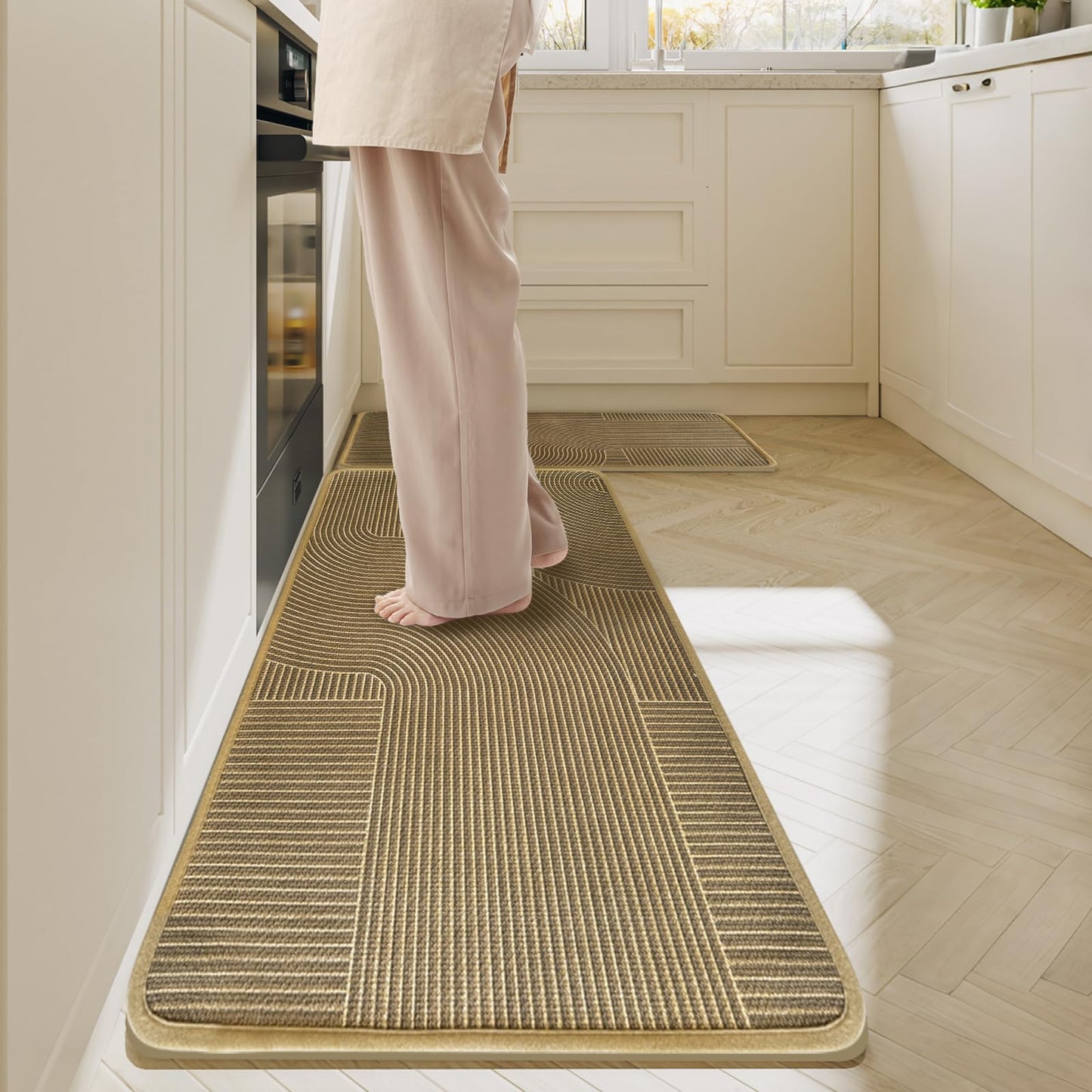 HAPACE Kitchen Mat Set of 2 PCS, Anti Fatigue Kitchen Floor Mat, Kitchen Runner Cushioned Non Slip for Kichen, Office, Balcony, Yellow, 17" x 30"+17" x 47"