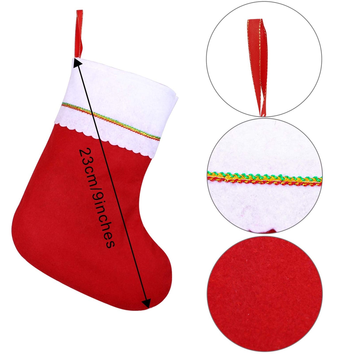Cooraby 16 Pack Red Felt Christmas Stockings 9 Inches Xmas Fireplace Hanging Stockings Holiday Decorations Stockings for Christmas Decorations