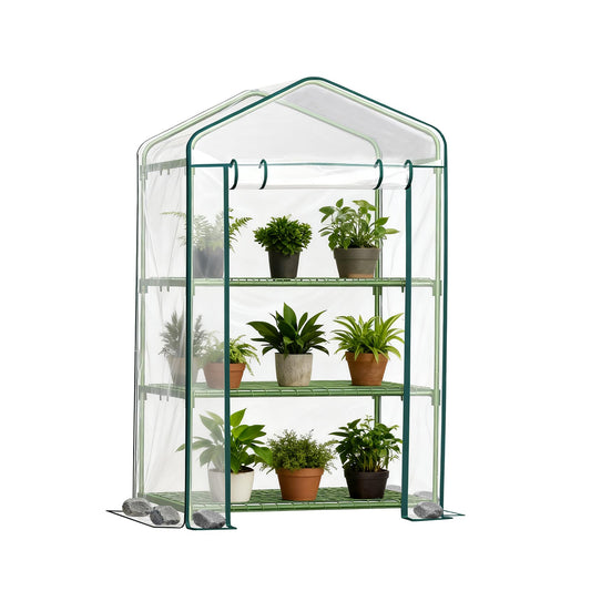 OnlyGarden Mini Greenhouse for Outdoor Indoor, 3 Tier Shelves Small Green House for Winter, Portable Greenhouses with PE-Coated Metal Frame Heavy Duty PVC Cover, Plant Rack Stand House 2.3x1.6x4.2ft