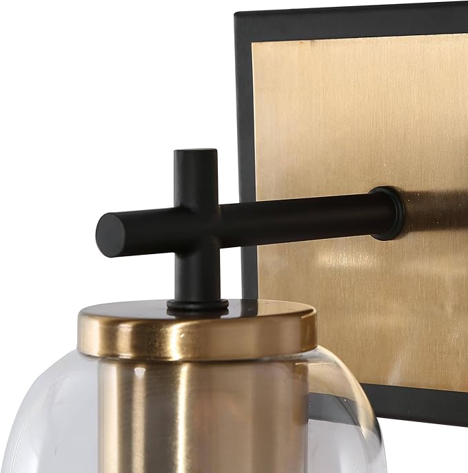 KSANA Black & Gold Wall Sconces, Electroplate Brass Sconce Wall Lighting, Modern 1-Light Bathroom Light Fixtures with Clear Glass Shade for Stairway, Living Room and Kitchen