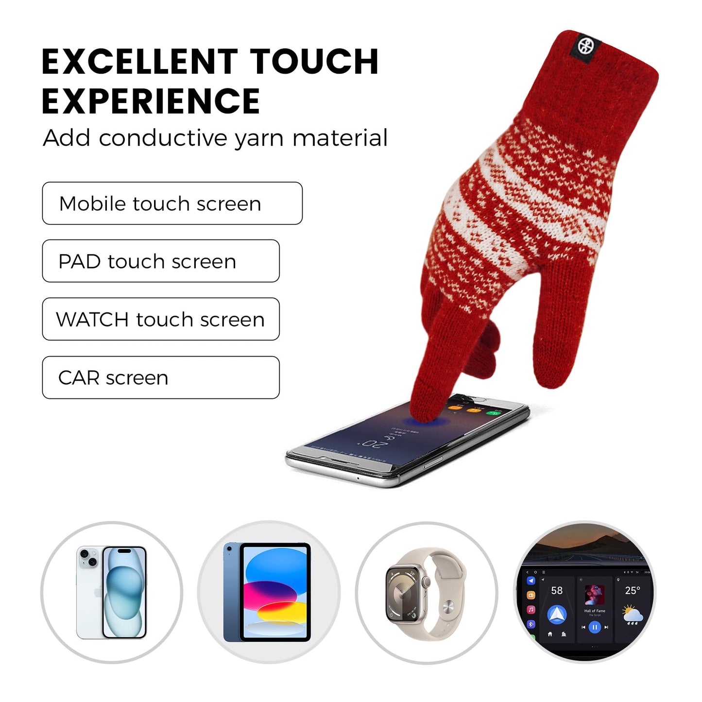 MA COWCF Womens Winter Beanie Hat Scarf Gloves Set, Touchscreen Gloves Long Scarf Thick Warm Knit Skull Caps Winter Gift for Women Men (Red)