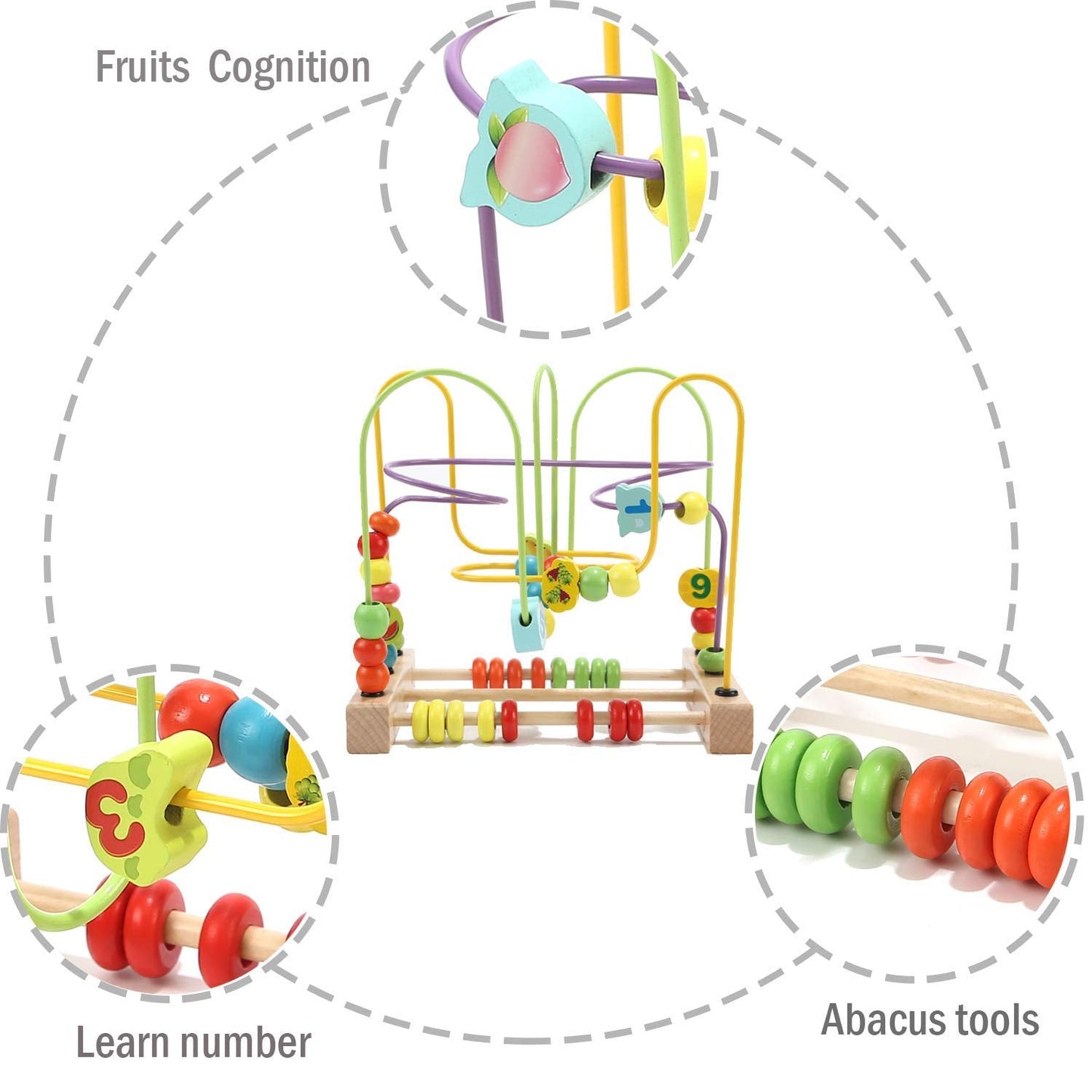 Jacootoys Beads Maze Wooden Roller Coaster Activity Learning Game Preschool Educational Toy Gift for Toddlers