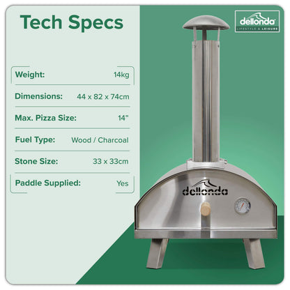 Dellonda Portable Wood-Fired 14" Pizza Oven and Smoking Oven, Stainless Steel - DG11