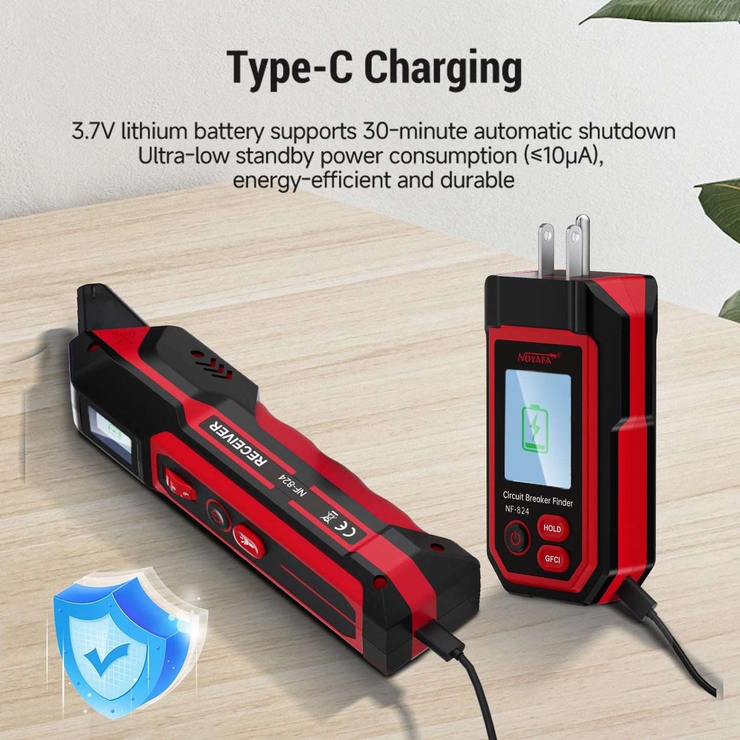 NOYAFA Rechargeable Circuit Breaker Finder with LCD Display & GFCI Outlet Tester, NCV AC Electric Tester Circuit Tracer, Adjustable Sensitivity, Flashlight- NF-824