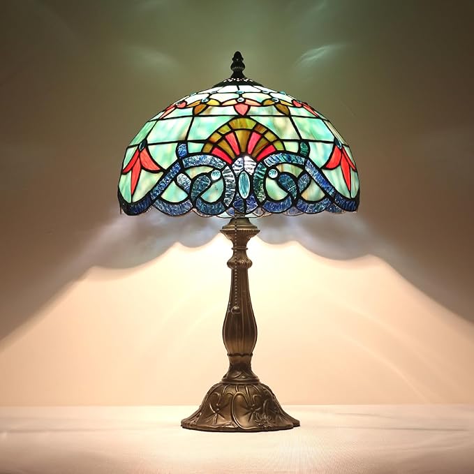 Tiffany Table Lamp Stained Glass Bedside Table Lamp Desk Reading Light 12 Inches Bedroom Living Room Home Office Decor Lamp(Baroque)