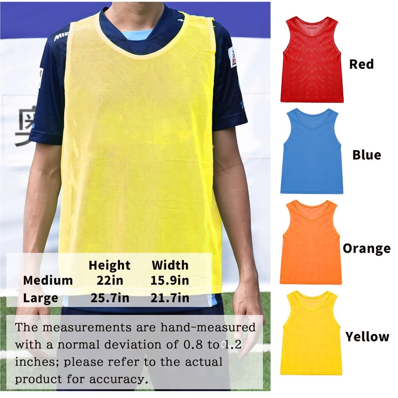 12 Pack Pinnies Team Practice Vests for Child Youth Teen Adult, Mesh Scrimmage Jersey for Soccer Football Basketball (6 X Red + 6 X Blue, Child/5-10 Years Old)