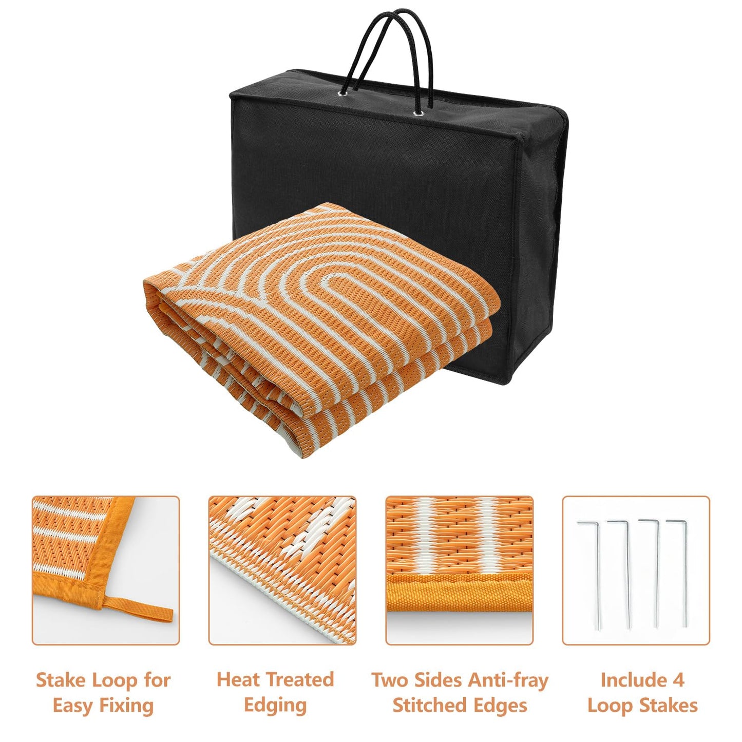 Anidaroel Outdoor Rug 5’x8’ Waterproof, Reversible Rainbow Outdoor Plastic Straw Outside Area Rug, RV Camping Rug for Porch, Balcony, Backyard, Camper, Pool Deck (Orange,5‘x8')