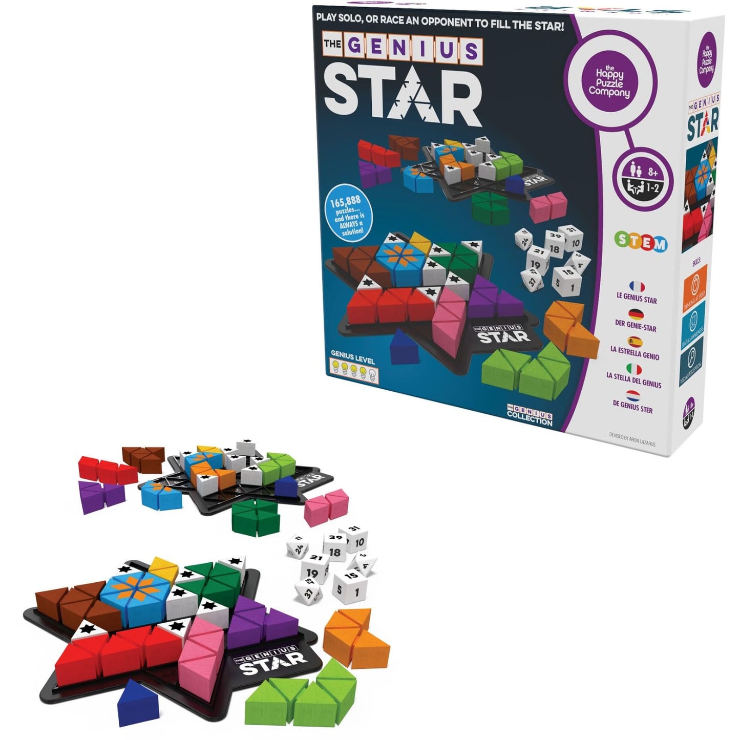 The Happy Puzzle Company The Genius Star Game - 165,000+ Puzzle Challenges for a Fun Family Board Game Night - Logic Puzzles STEM Educational Learning Resources - Smart Games for Kids & Adults Ages 8+