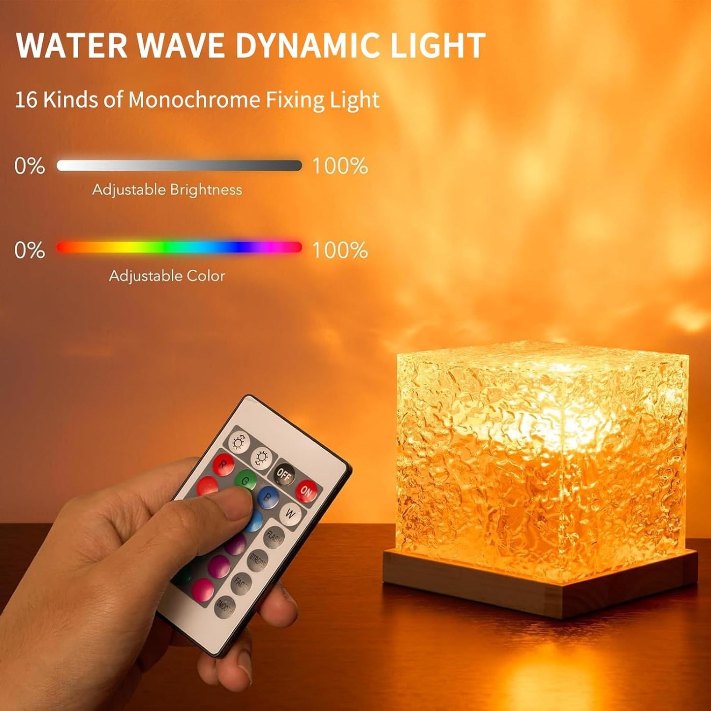 Growalleter Ocean Wave Projector Light, 16-Color Luminorthe Cube Lamp & App Remote, 3D Holographic Water Ripple Romantic Ambient Lighting for Child's Room, Meditation Relaxation, Night Light