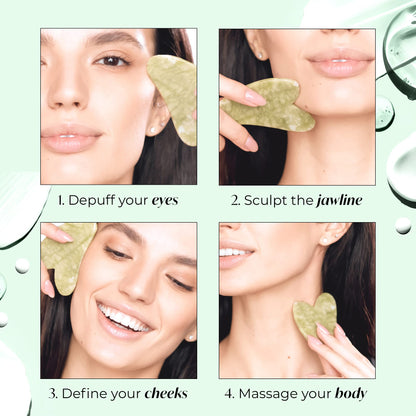 PLANTIFIQUE Jade Roller & Gua Sha Set – Real Jade Facial Tools for Skin Care Routine – Certified Face Massager for Radiant Skin