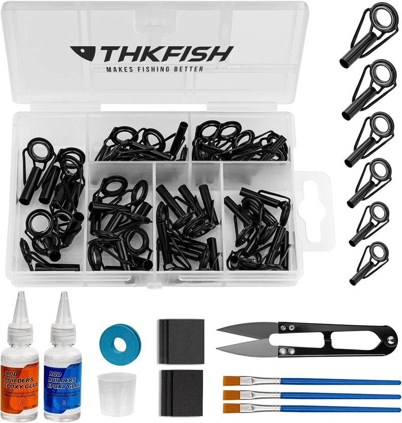 THKFISH Fishing Rod Tip Repair Kit - 42pcs with Glue, Stainless Steel & Ceramic Guide Tips | 6 Sizes Available