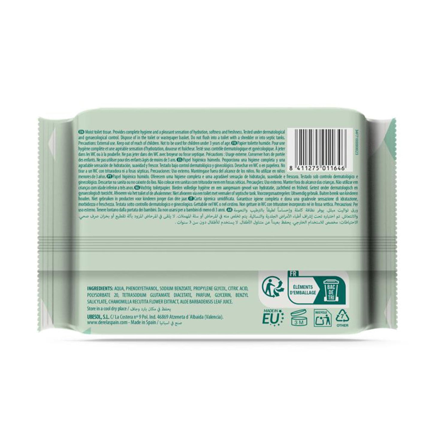 Derela WC Flushable Toilet Paper Wet Wipes - Dermatologically Tested / PH Neutral for The Skin (400 Wipes / 4 Packs)