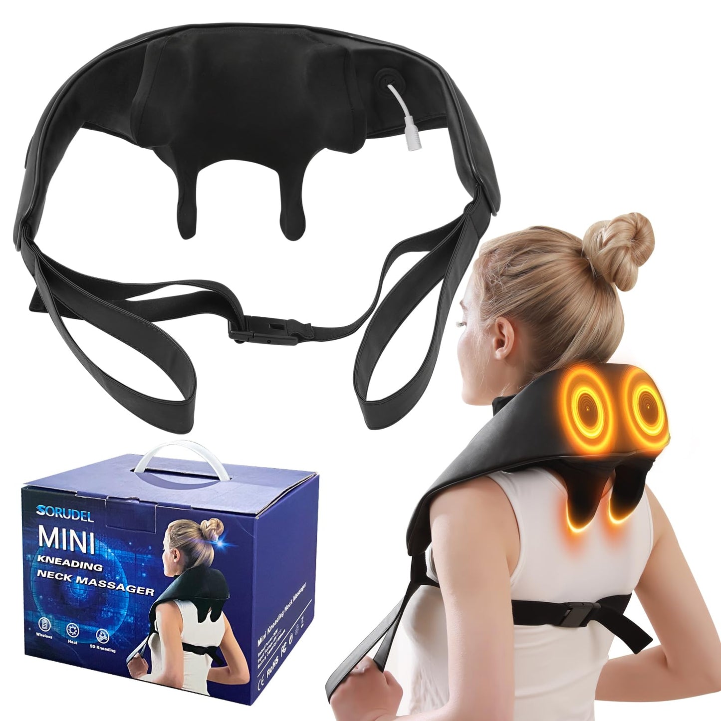 Neck Massager Roller with Heat Shiatsu Deep Tissue Kneading Massager Neck and Back Massager Gift for Mom Dad Christmas Black