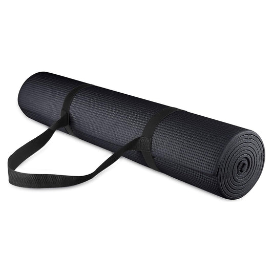 Fitvids All-Purpose 1/4-Inch High Density Anti-Tear Exercise Yoga Mat with Carrying Strap, Black