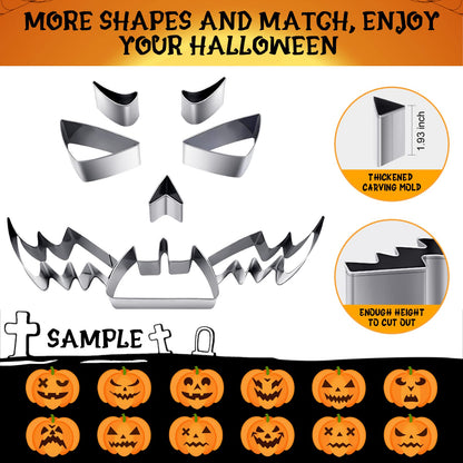 Halloween Pumpkin Carving Kit, 21 PCS Safe and Easy Pumpkin Carving Tools with Stainless Steel Stencils for Halloween Decoration, DIY Cookie Cutters for Kids Adults