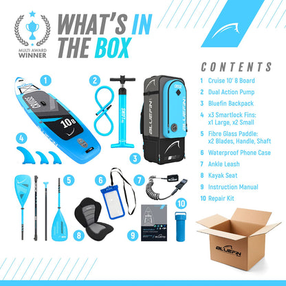 Bluefin SUP 10'8'' Inflatable Stand Up Paddle Board, Blue, Including Accessories & 5 Year Warranty