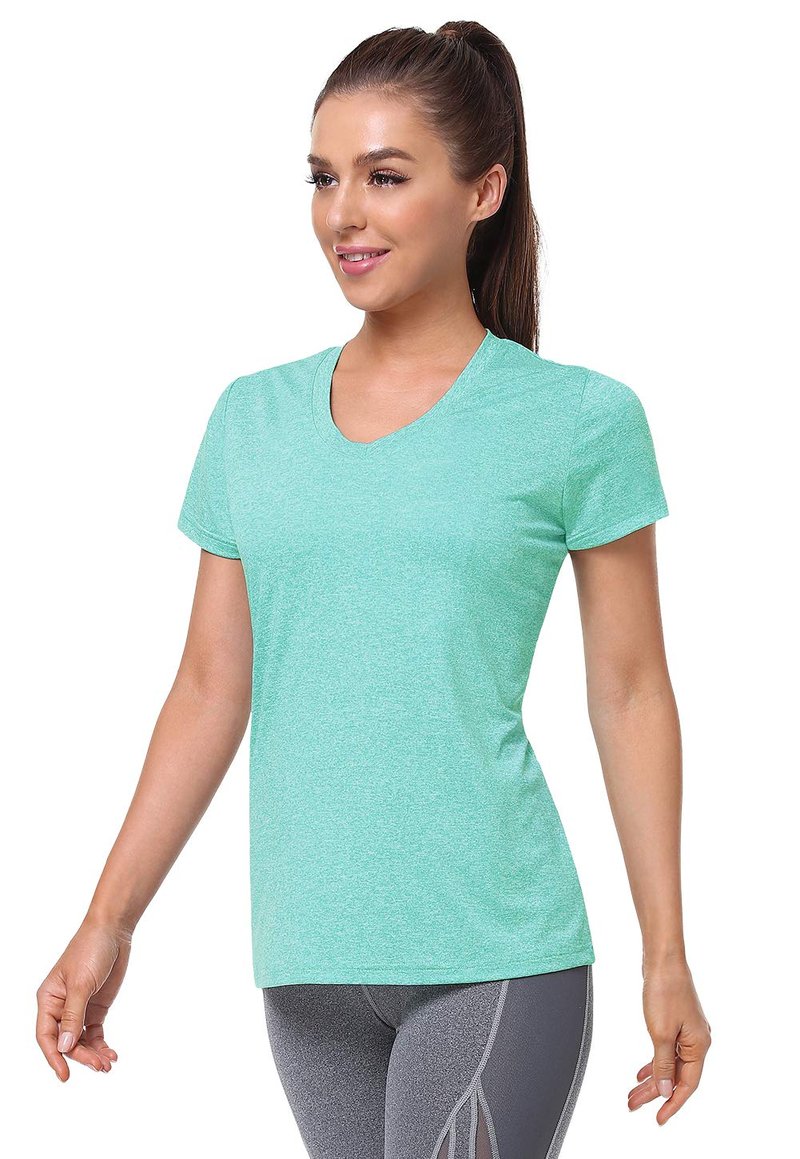 Cosy Pyro Women's Short Sleeve V-Neck Athletic T-Shirt Exercise Yoga Tees Dry Fit Gym Shirts Moisture Wicking Workout Tops Pack of 5 Black/Gray/Azure/Rose/Blue L