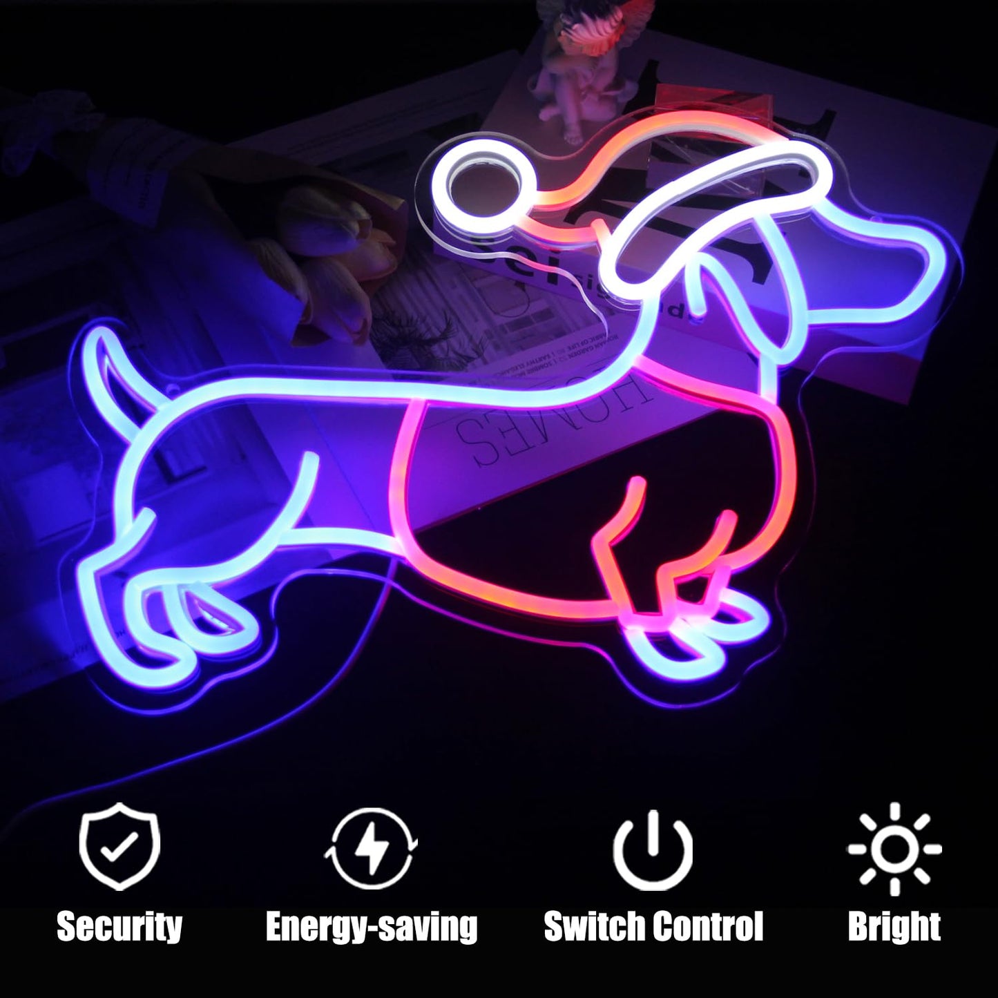 Dachshund Neon Sign Christmas Hat Neon LED Sign Weiner Dog Neon Lights for Bedroom Puppy LED Sign Animal Wall Art Cute Dog Neon Light Up Sign for Pet Shop Party Decor Christmas Gift
