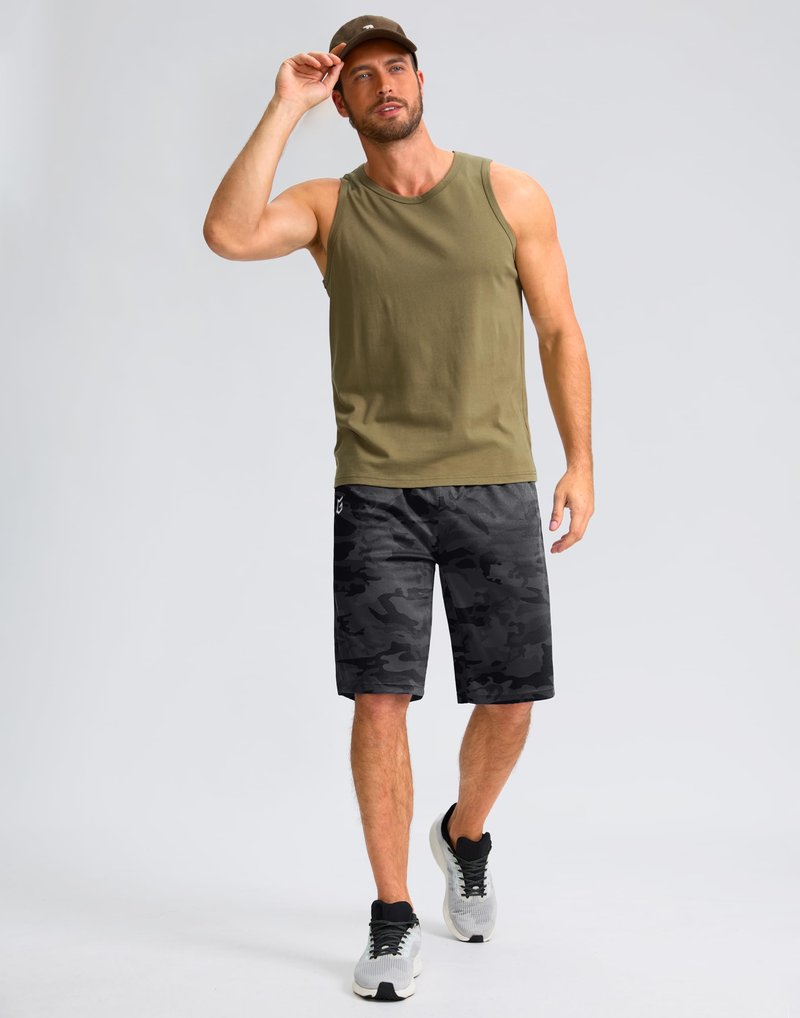 G Gradual Men's Athletic Shorts with Pockets 9" / 11" Long Basketball Shorts Lightweight Quick Dry Gym Workout Shorts for Men(Gray Camo,S)