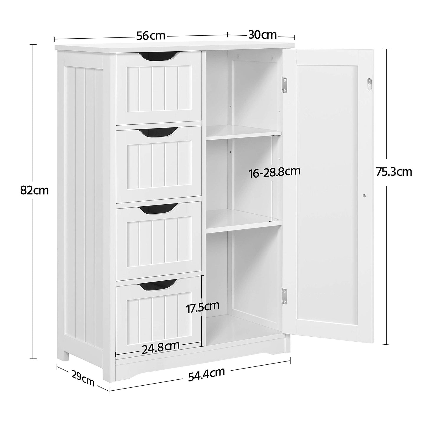 Yaheetech Bathroom Floor Cabinet Cupboard Free Standing Wooden Cabinet Storage Unit with 4 Drawers & 1 Door, Adjustable Shelf, White