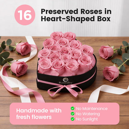 Valentines Day Flowers Roses Gifts for Her,16pcs Red Forever Preserved Roses in Heart Shape Gift Box,Valentines Day Delivery Prime Gifts-Roses Gifts for Women,Mom.