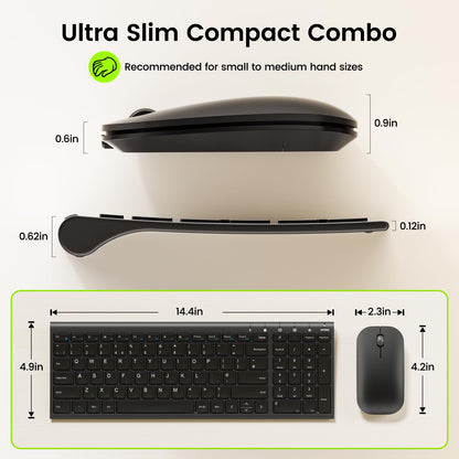 seenda WGJP-031B Wireless Keyboard Mouse Set, Ultra Thin Compact Rechargeable Aluminum Silent Computer Keyboard & Mouse Combo UK QWERTY Layout for Office, Home, Business, Black