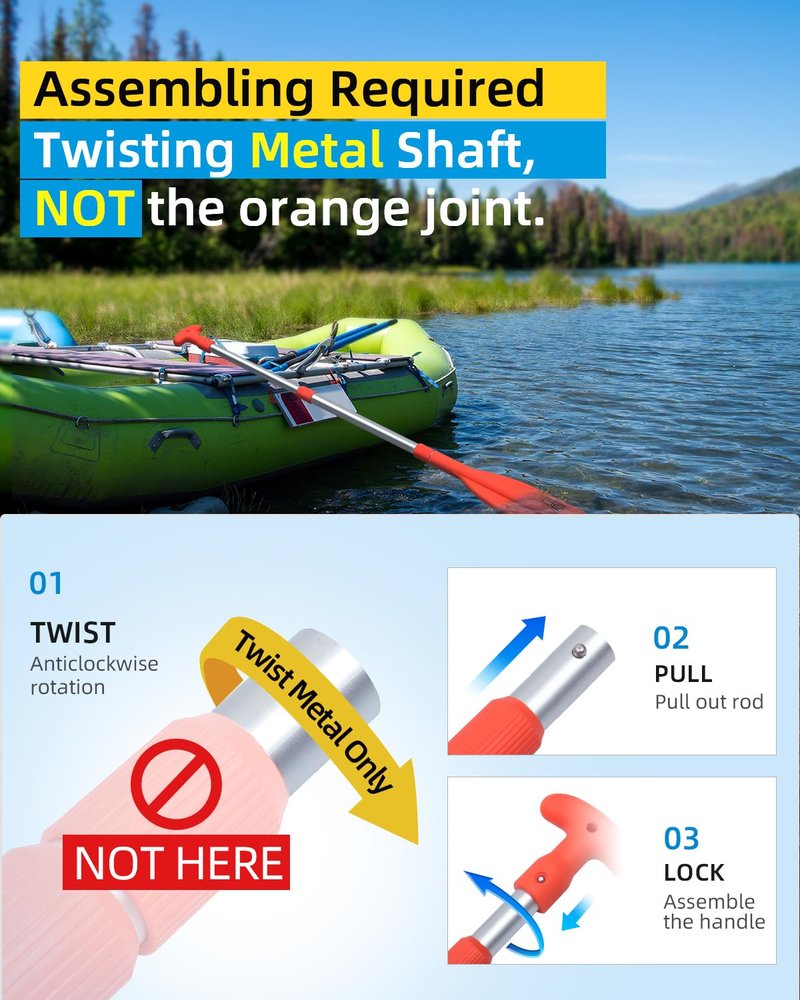 OCEANBROAD Telescoping Emergency Paddle 26''-54'' Collapsible Paddles Aluminium Shaft for Kayaking Boating Canoeing River Tubing, Orange, 1 Paddle