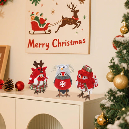Cllayees 3 Pack 6 Inch Christmas Table Decorations - Small Bird Figurines, Red Cute Xmas Ornaments for Table Top, Desktop, Mantel, Kitchen Decor, Holiday, Winter Party Gifts
