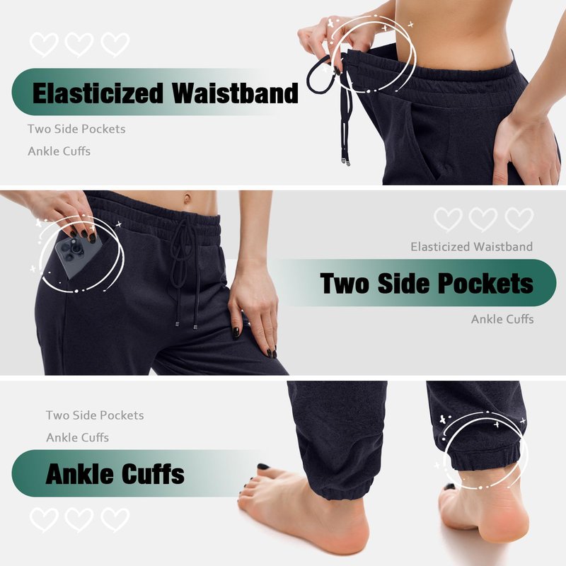 Walifrey Womens Joggers with Pockets, Drawstring Sweatpants Women for Lounging Jogging Gym and Workout Navy,1 Pack Navy XL