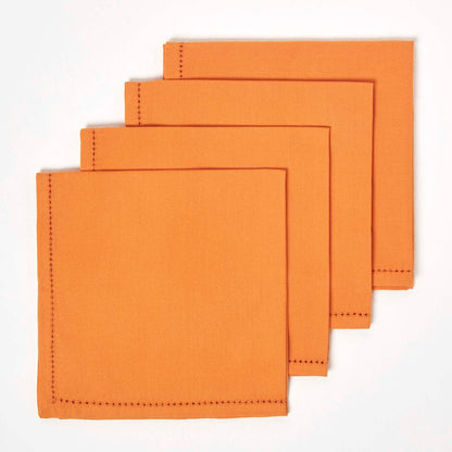 HOMESCAPES Premium Orange Cloth Napkins, Set of 4, Handcrafted, Plain 100% Cotton Fabric Napkins, Washable & Reusable, Dinner Table Napkins for Parties, Events & Weddings - Burnt Orange, 45 x 45cm
