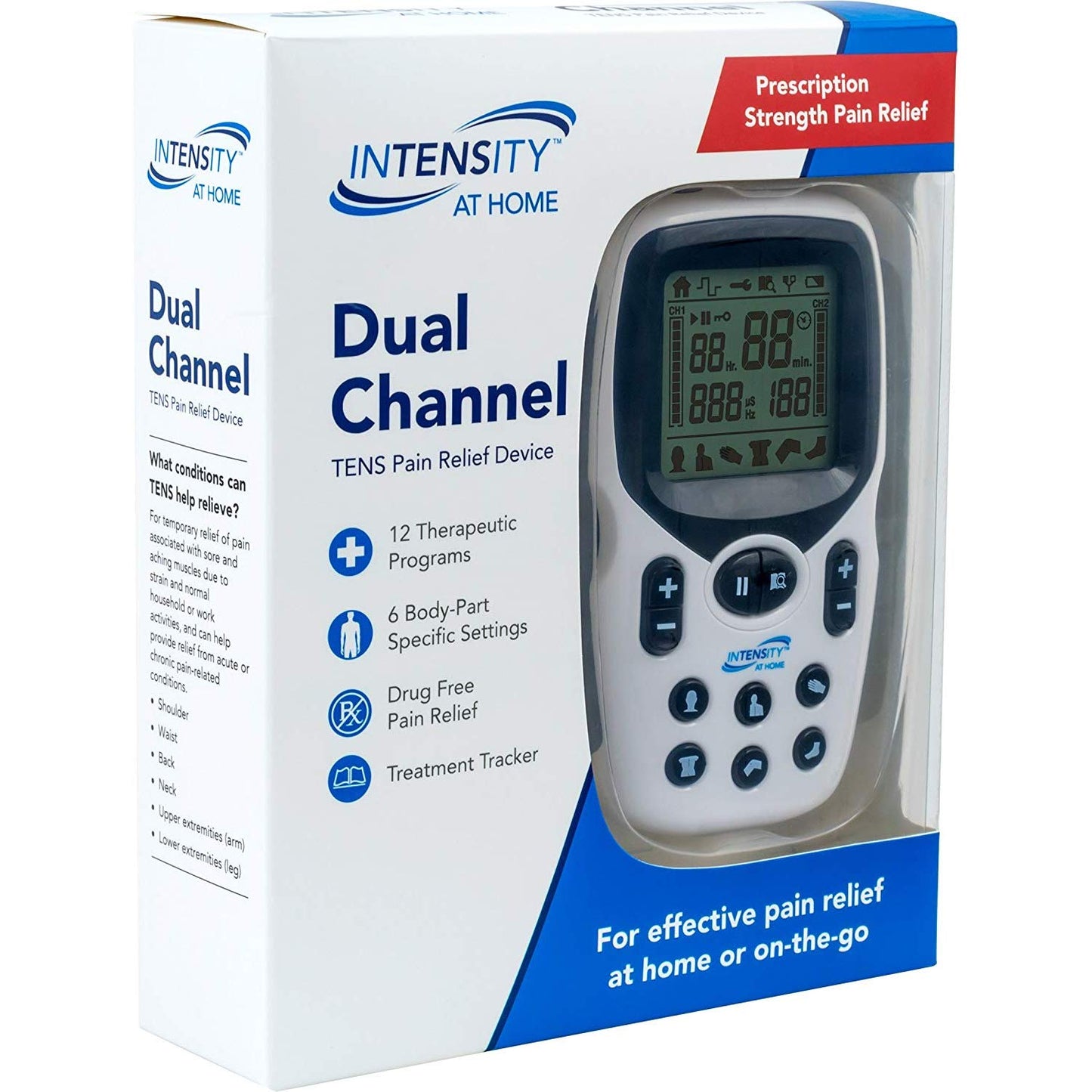 Carex Intensity at Home TENS Unit Muscle Stimulator, TENS Machine for Muscle Pain, Sciatica, Shoulder Recovery, and Physical Therapy, Includes Specific Settings for Back, Neck, and Body Pain