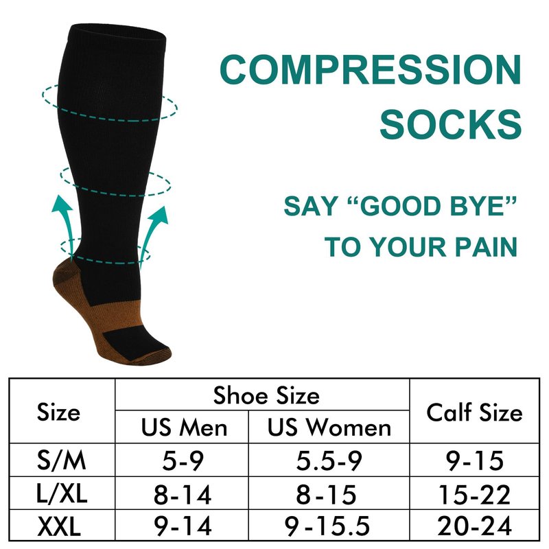 Double Couple 7 Pairs Copper Compression Socks for Men Women Knee High Stockings Support Socks for Sports
