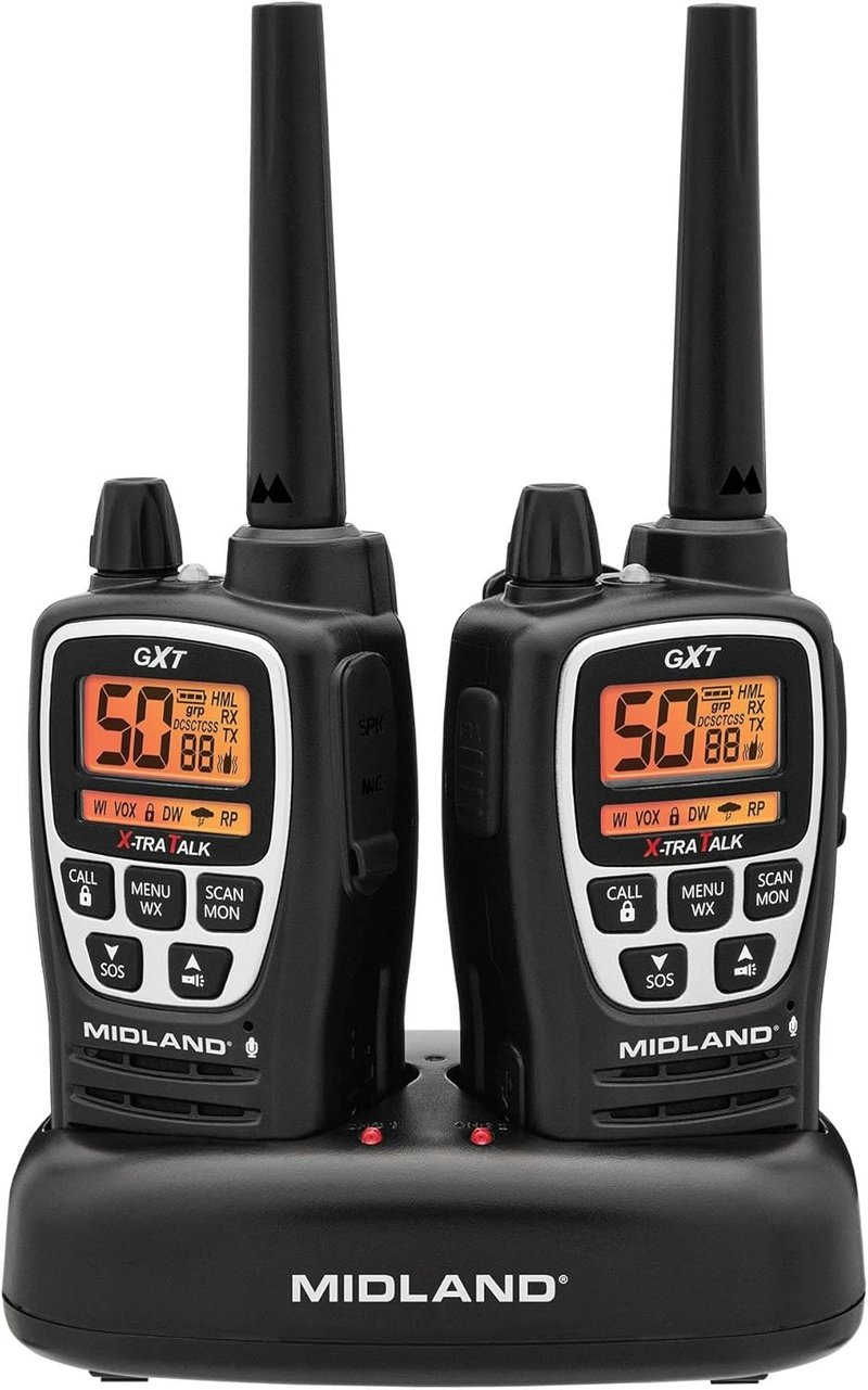Midland GXT3000 GMRS Two-Way Radio - Long Range, 50 Channels, 142 Privacy Codes | Rechargeable, 2-Pack, Black/Silver