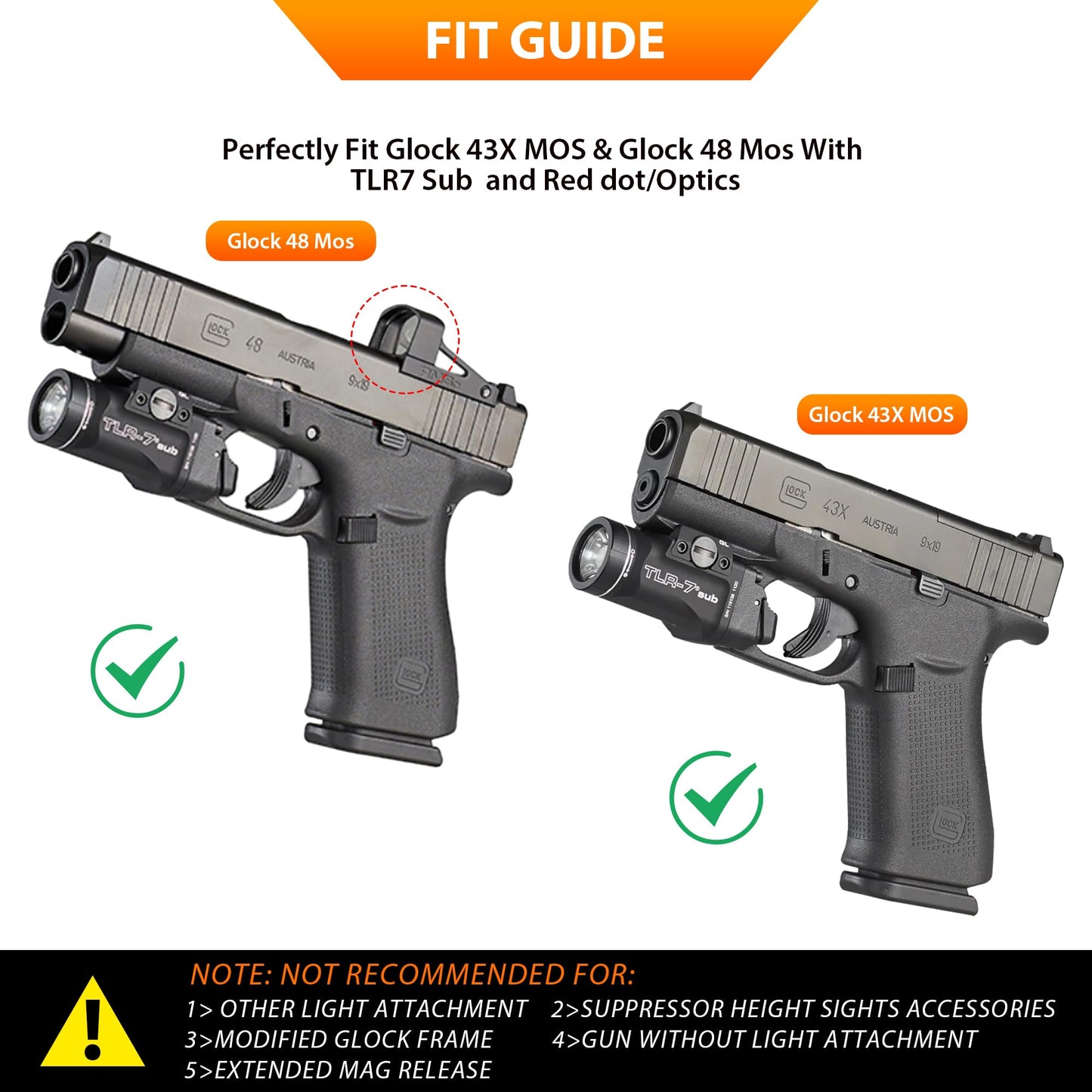 Glock 48 MOS TLR7 sub Holsters,IWB Kydex Holster for Glock 43X MOS,48 MOS with Streamlight TLR-7 Sub Flaslight,Optic Ready,Adj. Cant & Retention -Left Hand