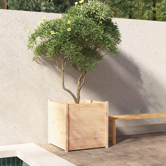 MBDRKVGF 27.6 Inch Square Garden Planter, Solid Pinewood Outdoor Raised Bed Box for Flowers, Herbs and Vegetables, Rustic Natural Wood Flower Pot for Patio, Backyard and Terrace