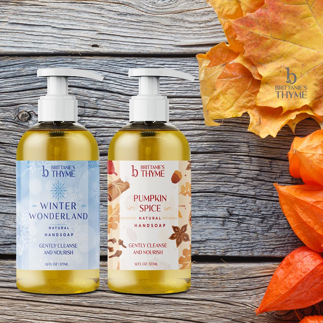 Brittanie's Thyme Fall Natural Olive Oil Liquid Hand Soap Gluten Free, Vegan (Pumpkin Spice and Winter Wonderland)