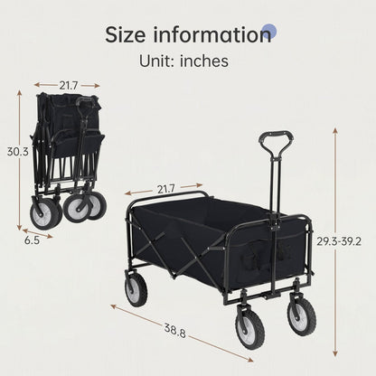 Collapsible Folding Wagon Garden Cart Beach Wagon Grocery Wagon All-Terrain Wheels Garden Grocery Wagon (Black)