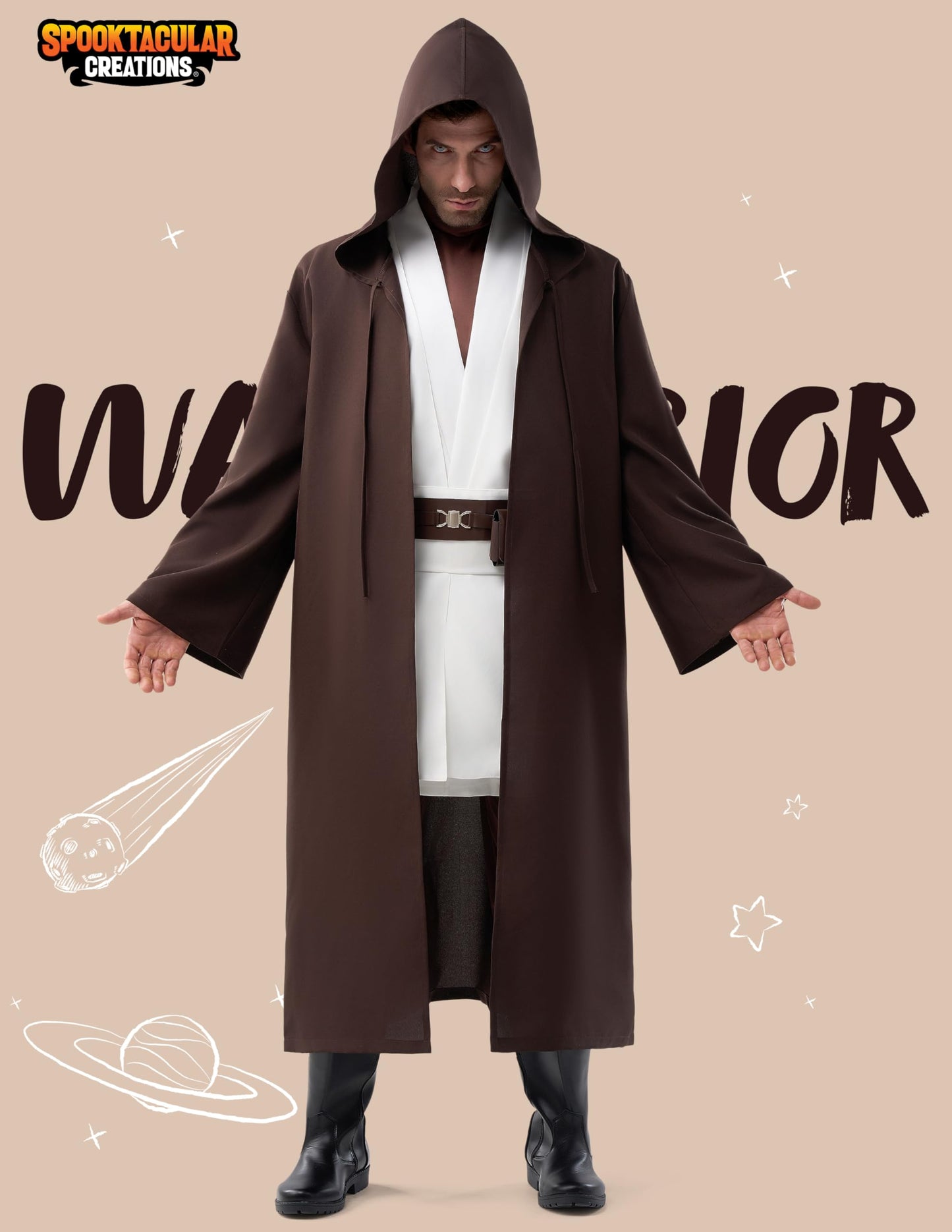 Spooktacular Creations Halloween Mens Tunic Hooded Cloak, Knight Costume Men, Tunic Hooded Robe Set with Pants, Halloween Costumes Adult for Cosplay (Medium)