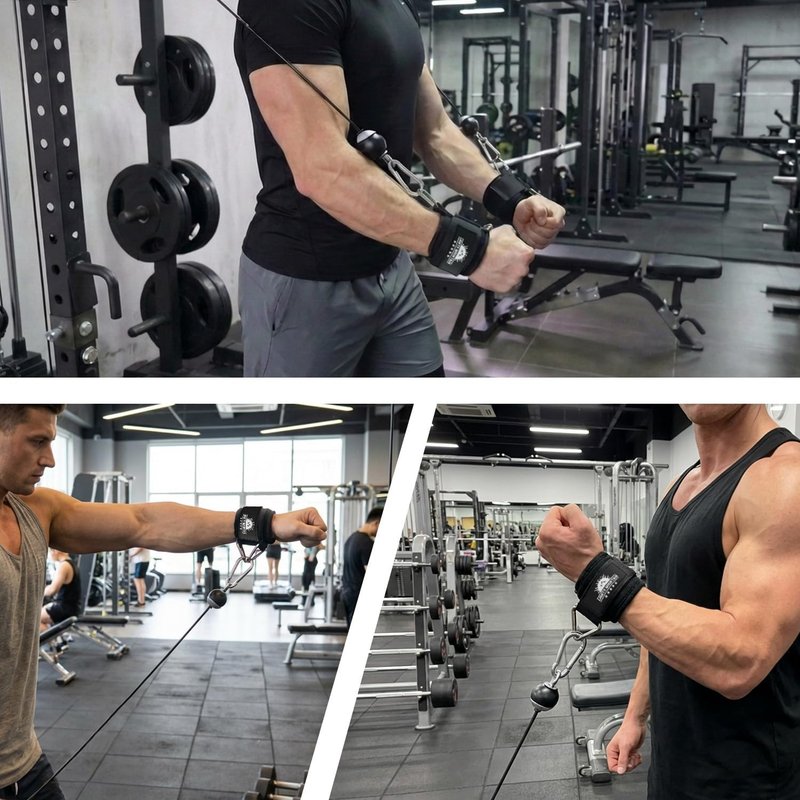 Wrist Cuffs for Cable Machines - Padded Adjustable Straps for Tricep Pushdowns & Strength Training