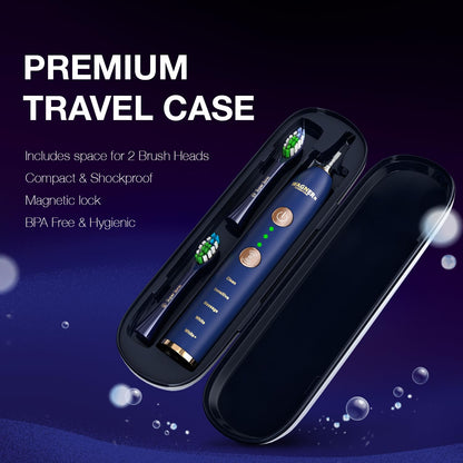 Wagner & Stern WHITEN+ Edition. Smart Electric Toothbrush with Pressure Sensor. 5 Brushing Modes and 3 Intensity Levels, 8 Soft nrush Heads, Premium Travel Case.