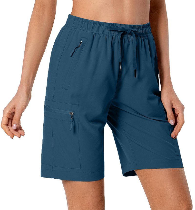 Hugut Women's Lightweight Hiking Cargo Shorts Quick Dry Athletic Shorts for Camping Travel Golf with Zipper Pockets Water Resistant Dusty Blue