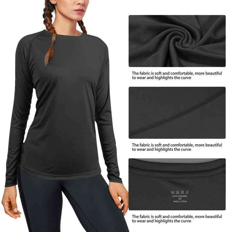 isnowood Womens Long Sleeve Rash Guard, 2 Pack UV UPF 50+ Sun Protection Shirts, Quick Dry Tops for Swimming Workout Hiking Running