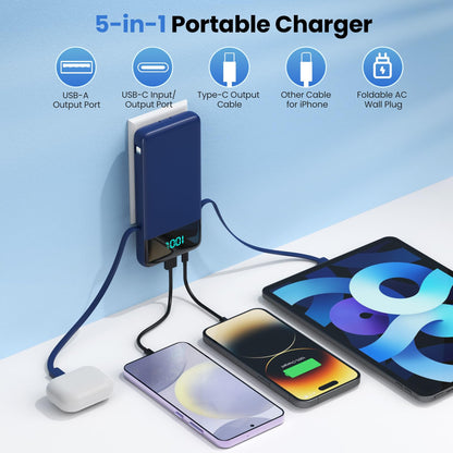 Portable Charger 50800mAh Power Bank with 3 Built in Cables,25W PD QC4.0 Fast Charging USB C Battery Pack,6 Outputs 2 Inputs Travel Essentials Portable Phone Charger for iPhone 17/16/15,Google,Android