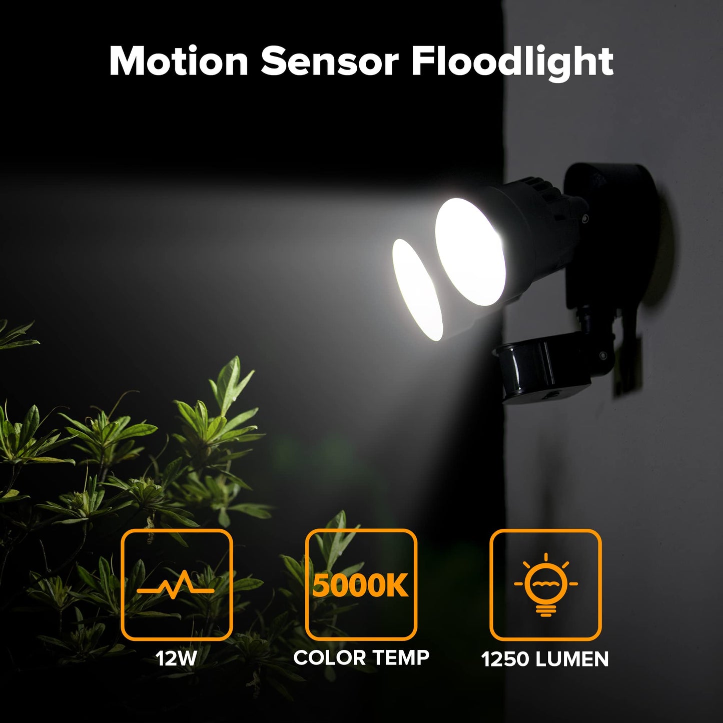 LUTEC Shrimp 12W PIR LED Security Light 1250LM 5000K Outside Lights With Sensor Outdoor Wall Lights Integrated Twin Heads Flood Light, Exterior for Patio, Garden, Yard Black