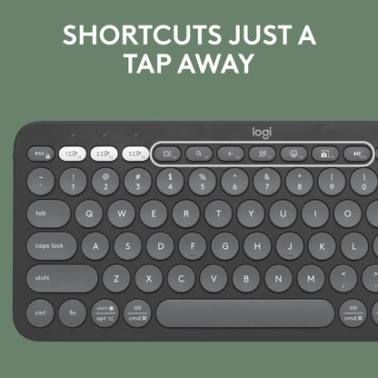 Logitech Pebble Keys 2 K380s, Multi-Device Bluetooth Wireless Keyboard with Customizable Shortcuts, Slim and Portable, Easy-Switch for Windows, macOS, iPadOS, Android, Chrome OS - Tonal Graphite