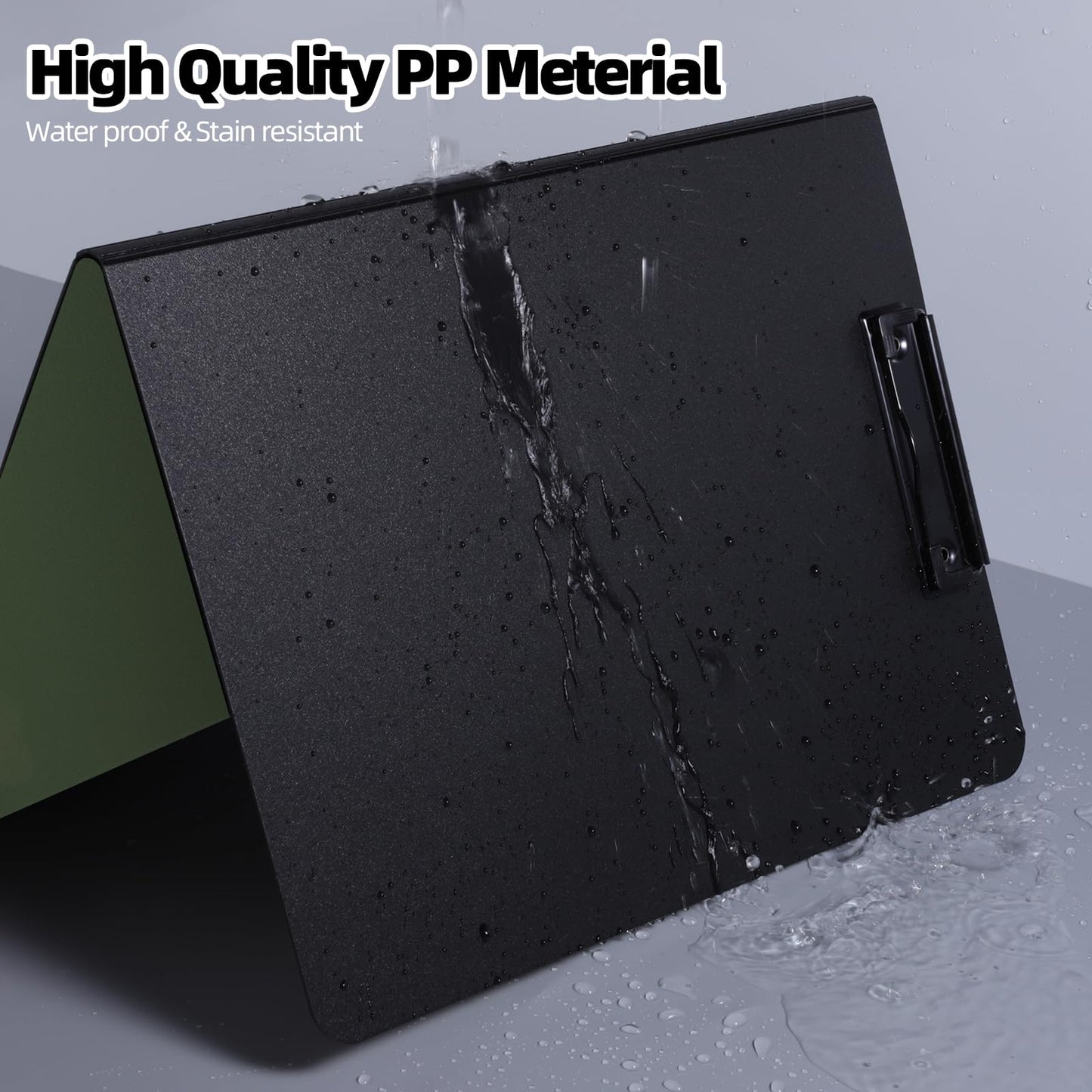 FRETONBA Clipboard Folder, A4 Foldable Clipboard with Horizontal and Vertical Double Metal Clips, 360 Degree Foldable Binder Clipboards with Pen Holder, File Cover Work Folder Clipboards, Green